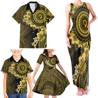 Vanuatu Family Matching Tank Maxi Dress and Hawaiian Shirt Hibisus Polynesian Pattern Gold LT14 - Polynesian Pride