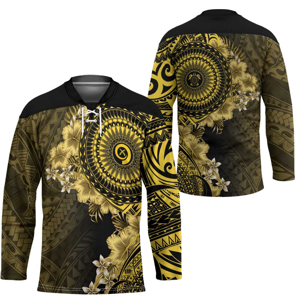 Vanuatu Hockey Jersey Hibisus Polynesian Pattern Gold - Polynesian Pride