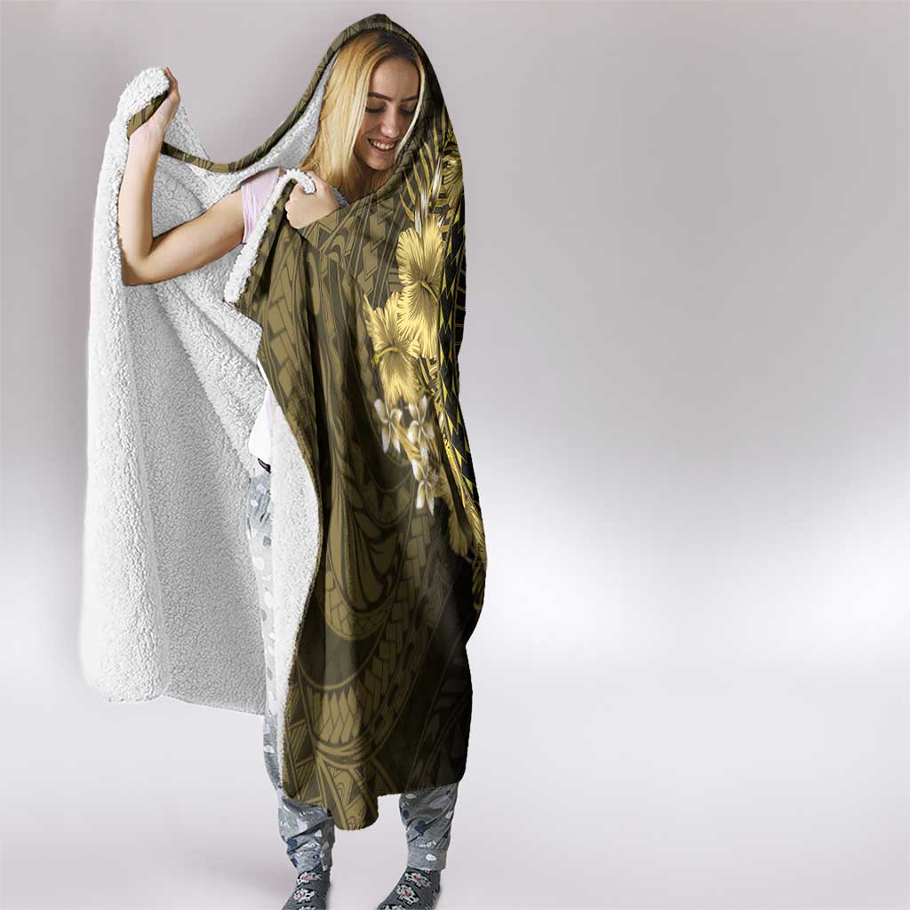 Vanuatu Hooded Blanket Hibisus Polynesian Pattern Gold - Polynesian Pride