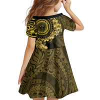 Vanuatu Kid Short Sleeve Dress Hibisus Polynesian Pattern Gold - Polynesian Pride