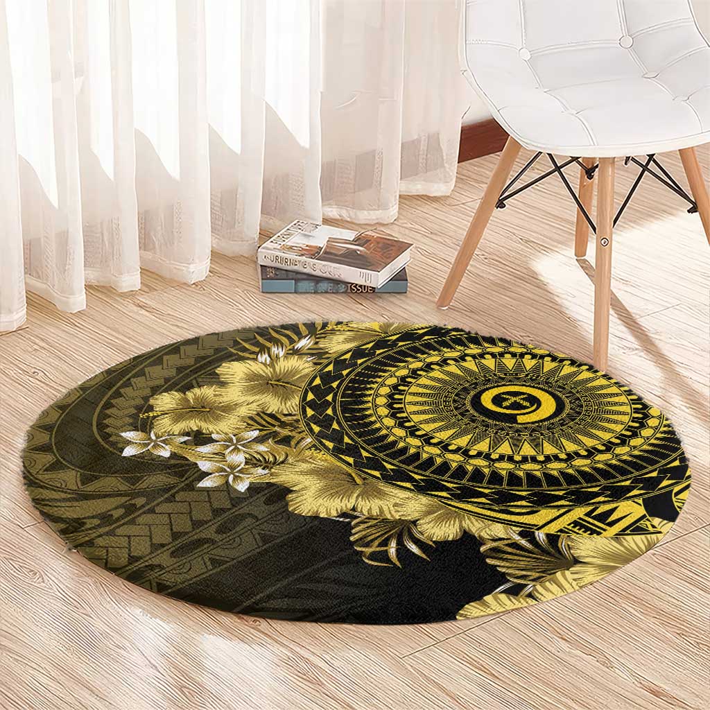 Vanuatu Round Carpet Hibisus Polynesian Pattern Gold - Polynesian Pride