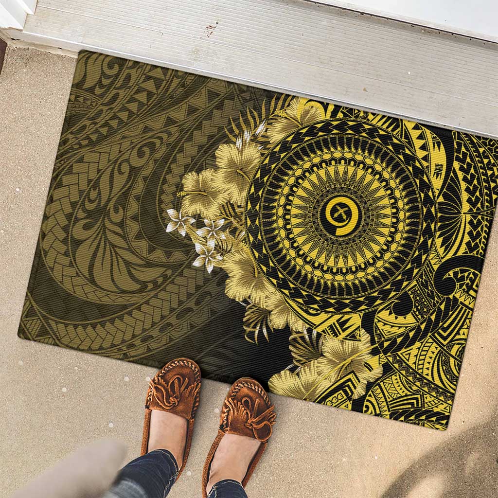 Vanuatu Rubber Doormat Hibisus Polynesian Pattern Gold - Polynesian Pride