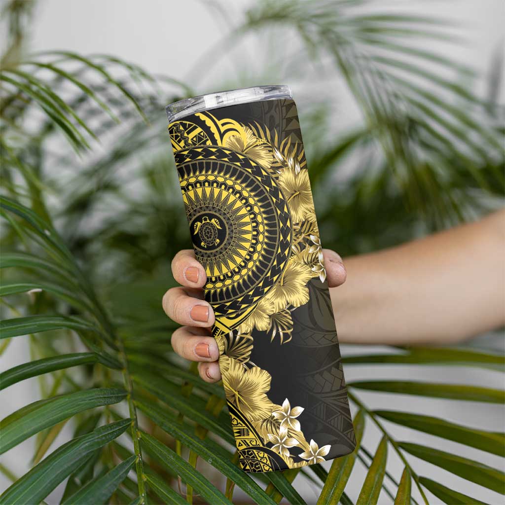 Vanuatu Skinny Tumbler Hibisus Polynesian Pattern Gold LT14 - Polynesian Pride