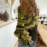 Vanuatu Women Casual Shirt Hibisus Polynesian Pattern Gold LT14 - Polynesian Pride