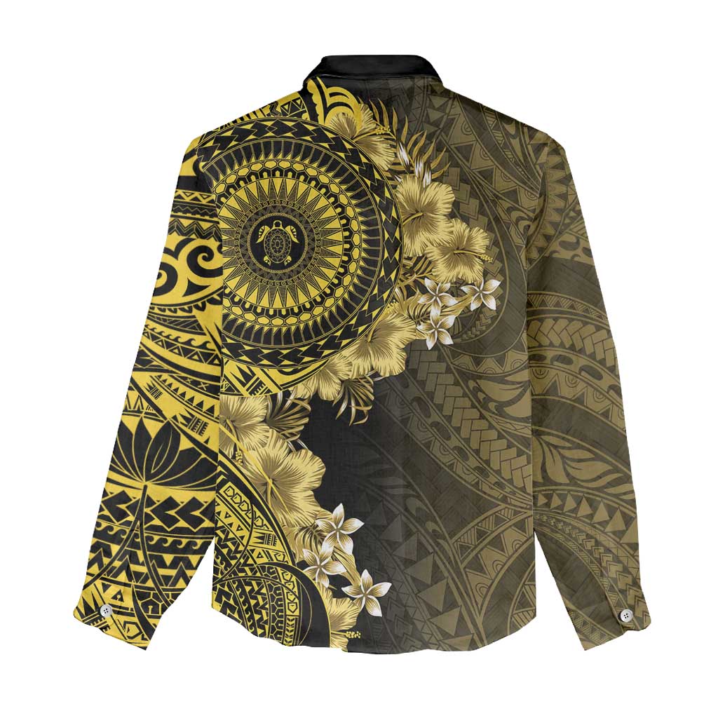 Vanuatu Women Casual Shirt Hibisus Polynesian Pattern Gold LT14 - Polynesian Pride