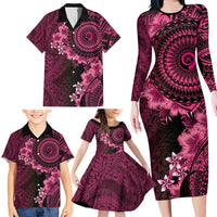 Vanuatu Family Matching Long Sleeve Bodycon Dress and Hawaiian Shirt Hibisus Polynesian Pattern Pink LT14 - Polynesian Pride
