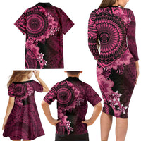 Vanuatu Family Matching Long Sleeve Bodycon Dress and Hawaiian Shirt Hibisus Polynesian Pattern Pink LT14 - Polynesian Pride