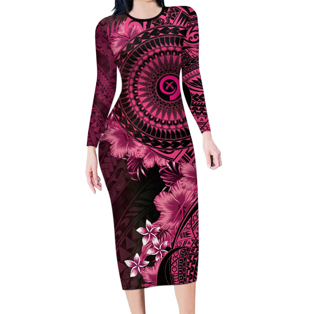 Vanuatu Family Matching Long Sleeve Bodycon Dress and Hawaiian Shirt Hibisus Polynesian Pattern Pink LT14 Mom's Dress Pink - Polynesian Pride