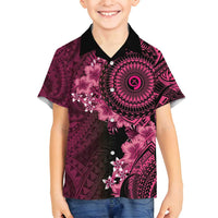 Vanuatu Family Matching Long Sleeve Bodycon Dress and Hawaiian Shirt Hibisus Polynesian Pattern Pink LT14 Son's Shirt Pink - Polynesian Pride