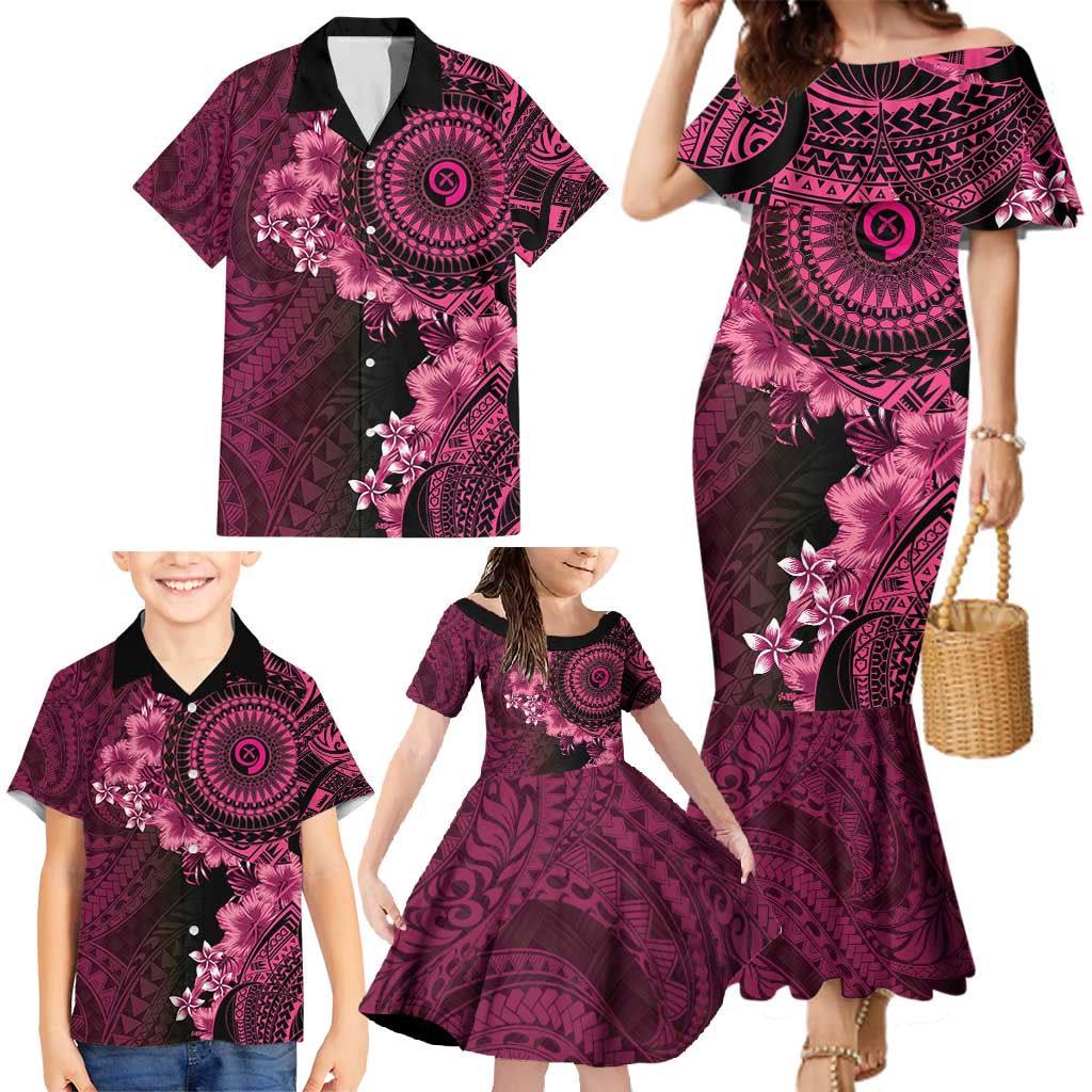 Vanuatu Family Matching Mermaid Dress and Hawaiian Shirt Hibisus Polynesian Pattern Pink LT14 - Polynesian Pride