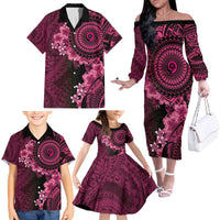 Vanuatu Family Matching Off The Shoulder Long Sleeve Dress and Hawaiian Shirt Hibisus Polynesian Pattern Pink LT14 - Polynesian Pride