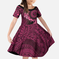 Vanuatu Family Matching Off Shoulder Maxi Dress and Hawaiian Shirt Hibisus Polynesian Pattern Pink LT14 Daughter's Dress Pink - Polynesian Pride