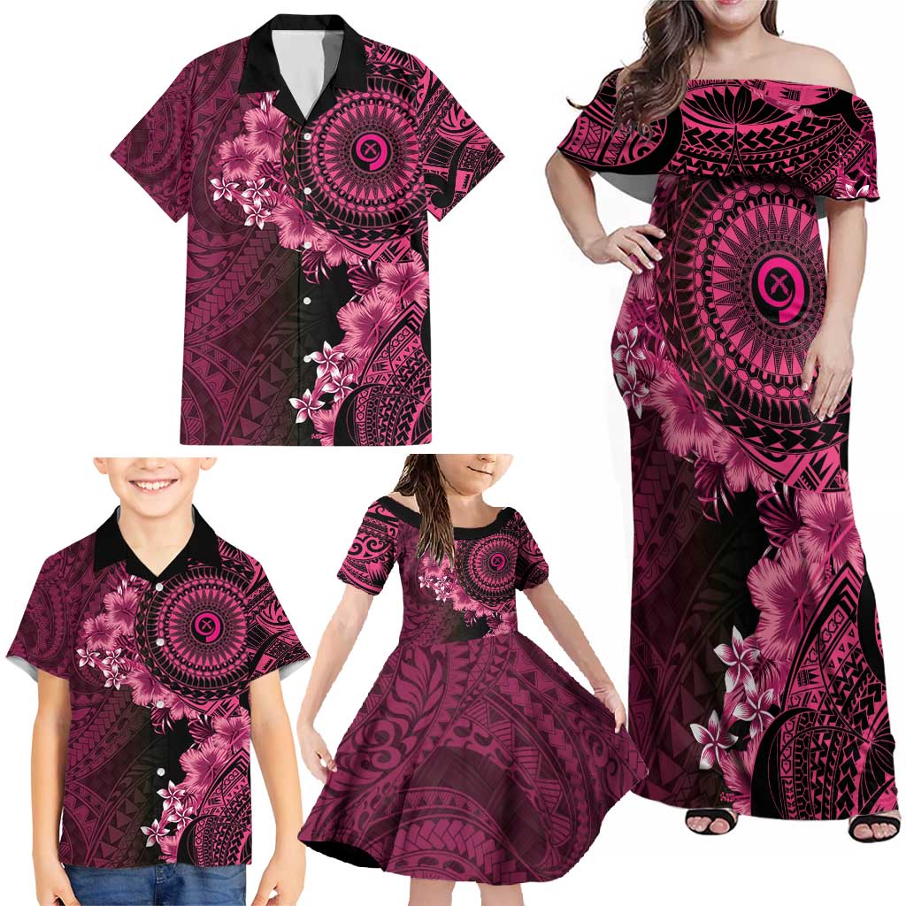 Vanuatu Family Matching Off Shoulder Maxi Dress and Hawaiian Shirt Hibisus Polynesian Pattern Pink LT14 - Polynesian Pride