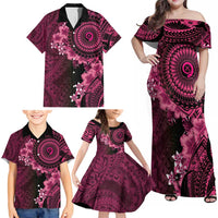 Vanuatu Family Matching Off Shoulder Maxi Dress and Hawaiian Shirt Hibisus Polynesian Pattern Pink LT14 - Polynesian Pride