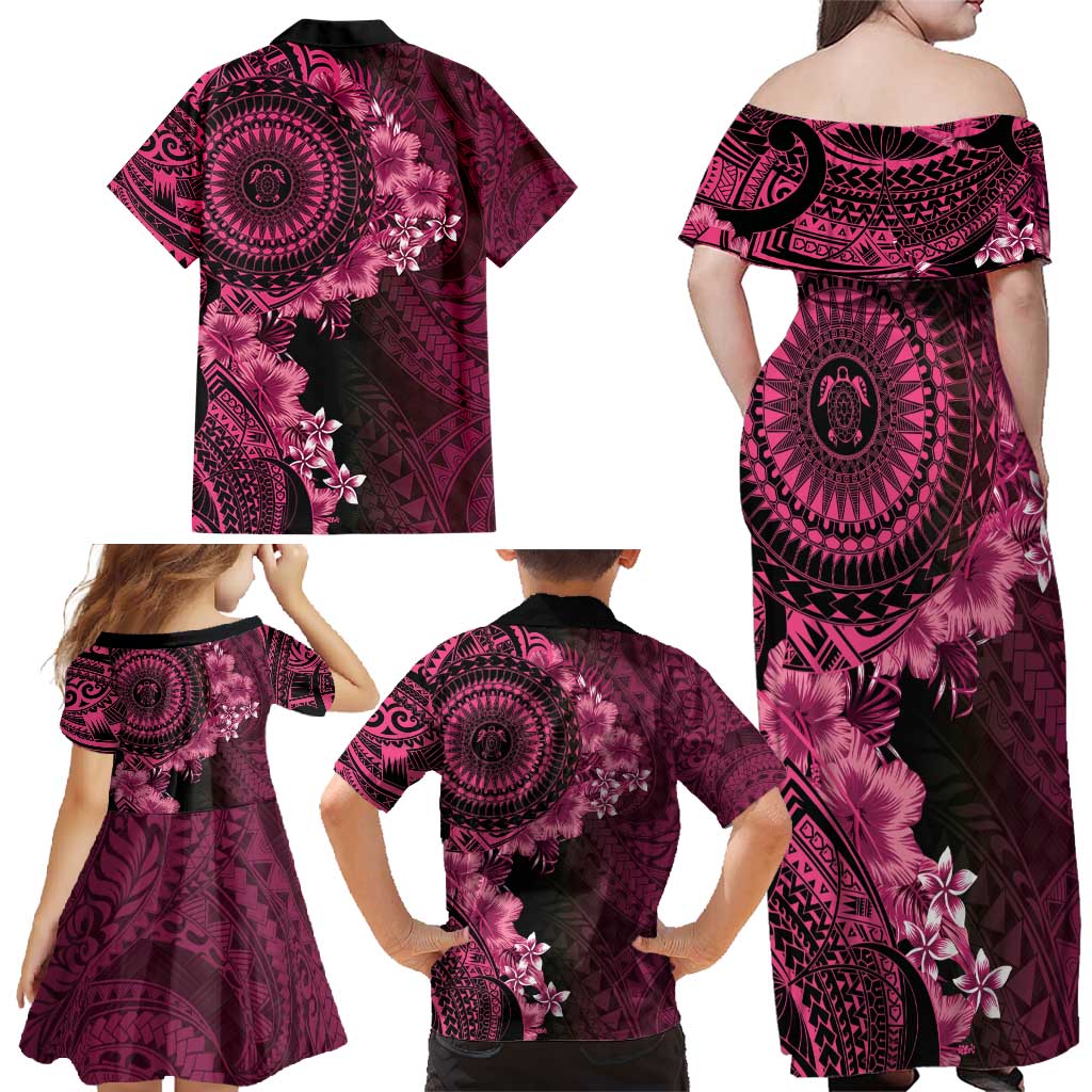 Vanuatu Family Matching Off Shoulder Maxi Dress and Hawaiian Shirt Hibisus Polynesian Pattern Pink LT14 - Polynesian Pride