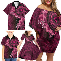 Vanuatu Family Matching Off Shoulder Short Dress and Hawaiian Shirt Hibisus Polynesian Pattern Pink LT14 - Polynesian Pride