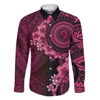 Vanuatu Family Matching Off Shoulder Short Dress and Hawaiian Shirt Hibisus Polynesian Pattern Pink LT14 Dad's Shirt - Long Sleeve Pink - Polynesian Pride