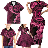 Vanuatu Family Matching Short Sleeve Bodycon Dress and Hawaiian Shirt Hibisus Polynesian Pattern Pink LT14 - Polynesian Pride