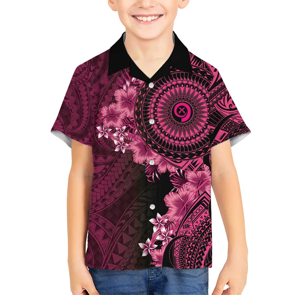 Vanuatu Family Matching Short Sleeve Bodycon Dress and Hawaiian Shirt Hibisus Polynesian Pattern Pink LT14 Son's Shirt Pink - Polynesian Pride