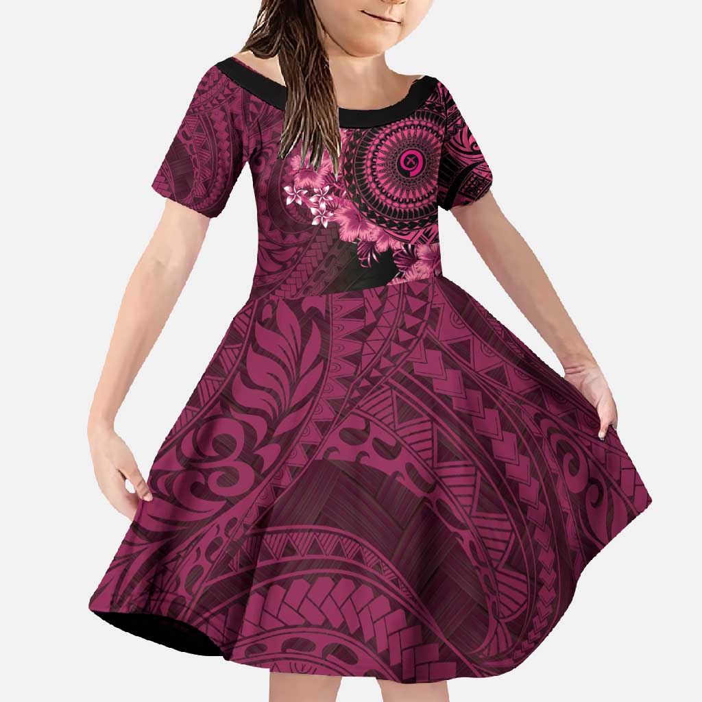 Vanuatu Family Matching Tank Maxi Dress and Hawaiian Shirt Hibisus Polynesian Pattern Pink LT14 Daughter's Dress Pink - Polynesian Pride