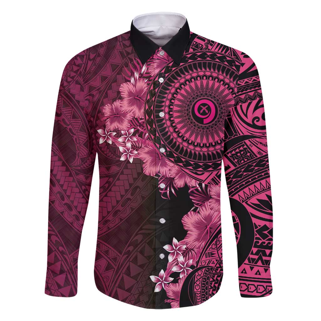 Vanuatu Family Matching Tank Maxi Dress and Hawaiian Shirt Hibisus Polynesian Pattern Pink LT14 Dad's Shirt - Long Sleeve Pink - Polynesian Pride