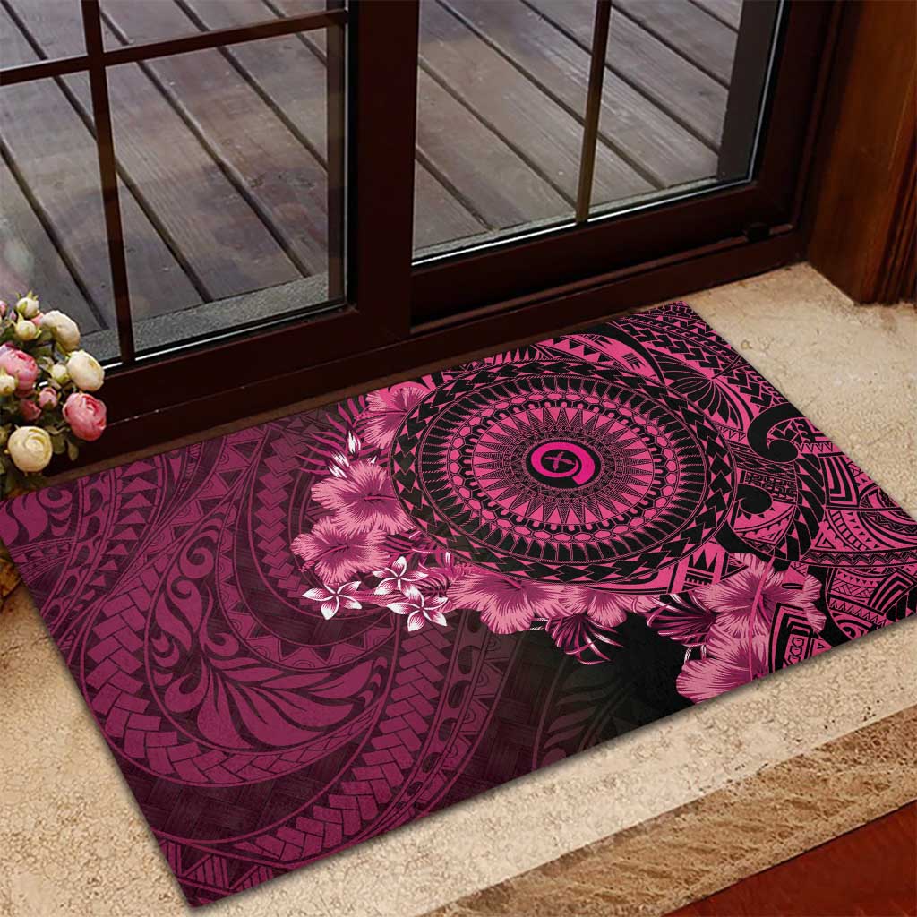Vanuatu Rubber Doormat Hibisus Polynesian Pattern Pink - Polynesian Pride