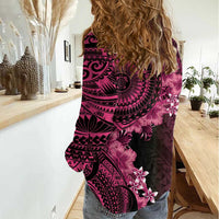 Vanuatu Women Casual Shirt Hibisus Polynesian Pattern Pink LT14 - Polynesian Pride