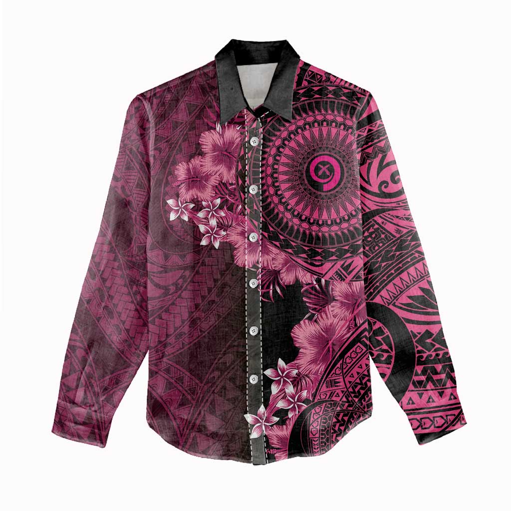 Vanuatu Women Casual Shirt Hibisus Polynesian Pattern Pink LT14 - Polynesian Pride