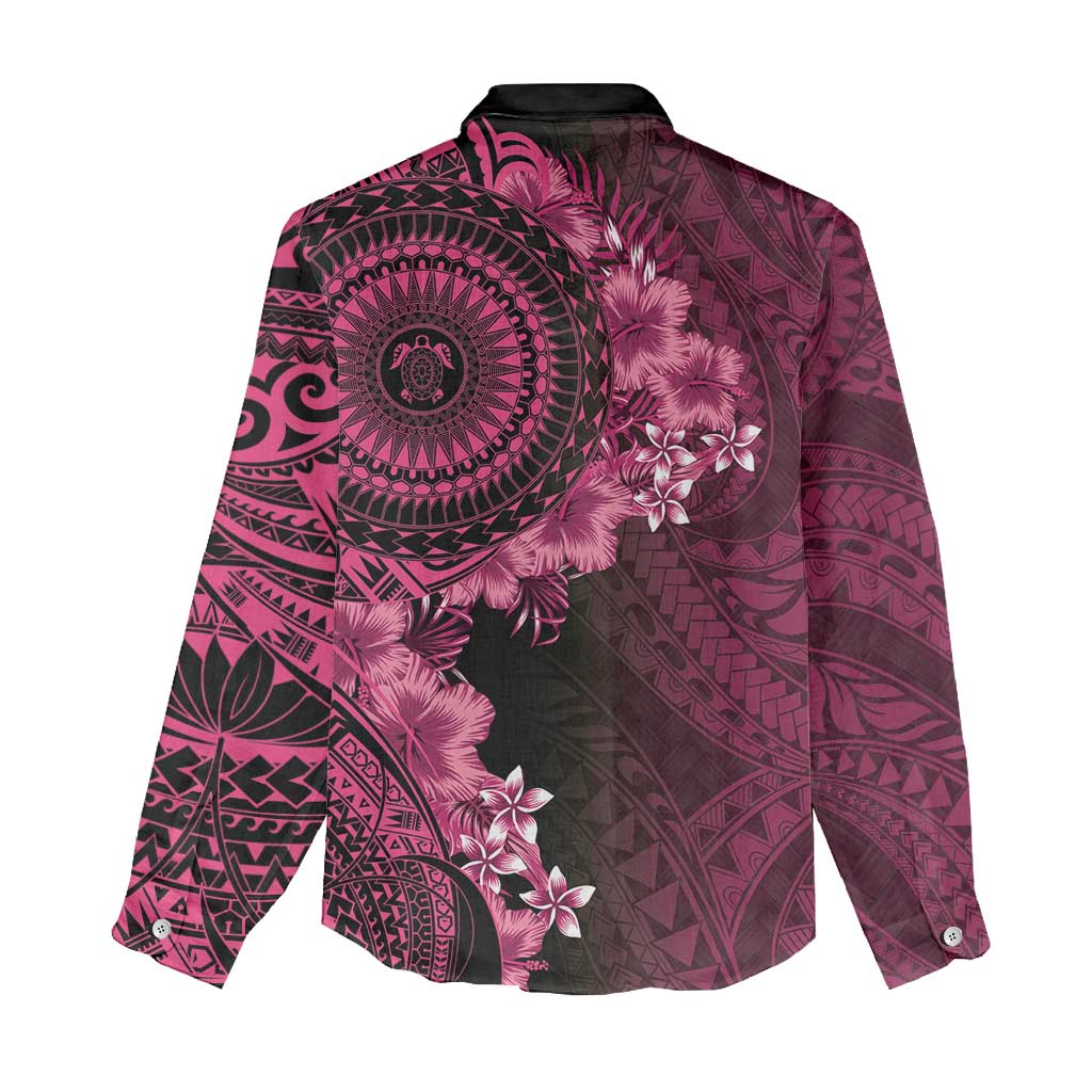Vanuatu Women Casual Shirt Hibisus Polynesian Pattern Pink LT14 - Polynesian Pride