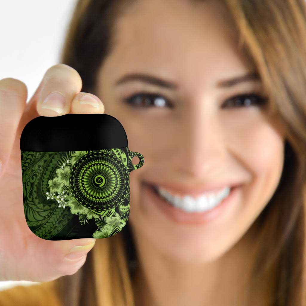Vanuatu AirPods Case Hibisus Polynesian Pattern Green - Polynesian Pride