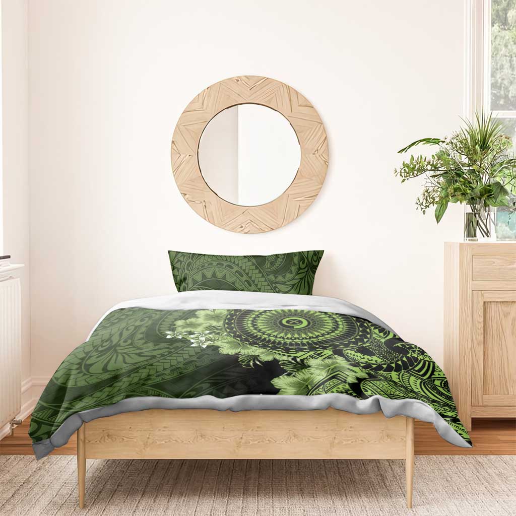 Vanuatu Bedding Set Hibisus Polynesian Pattern Green - Polynesian Pride