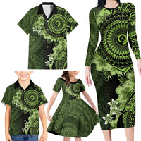 Vanuatu Family Matching Long Sleeve Bodycon Dress and Hawaiian Shirt Hibisus Polynesian Pattern Green LT14 - Polynesian Pride