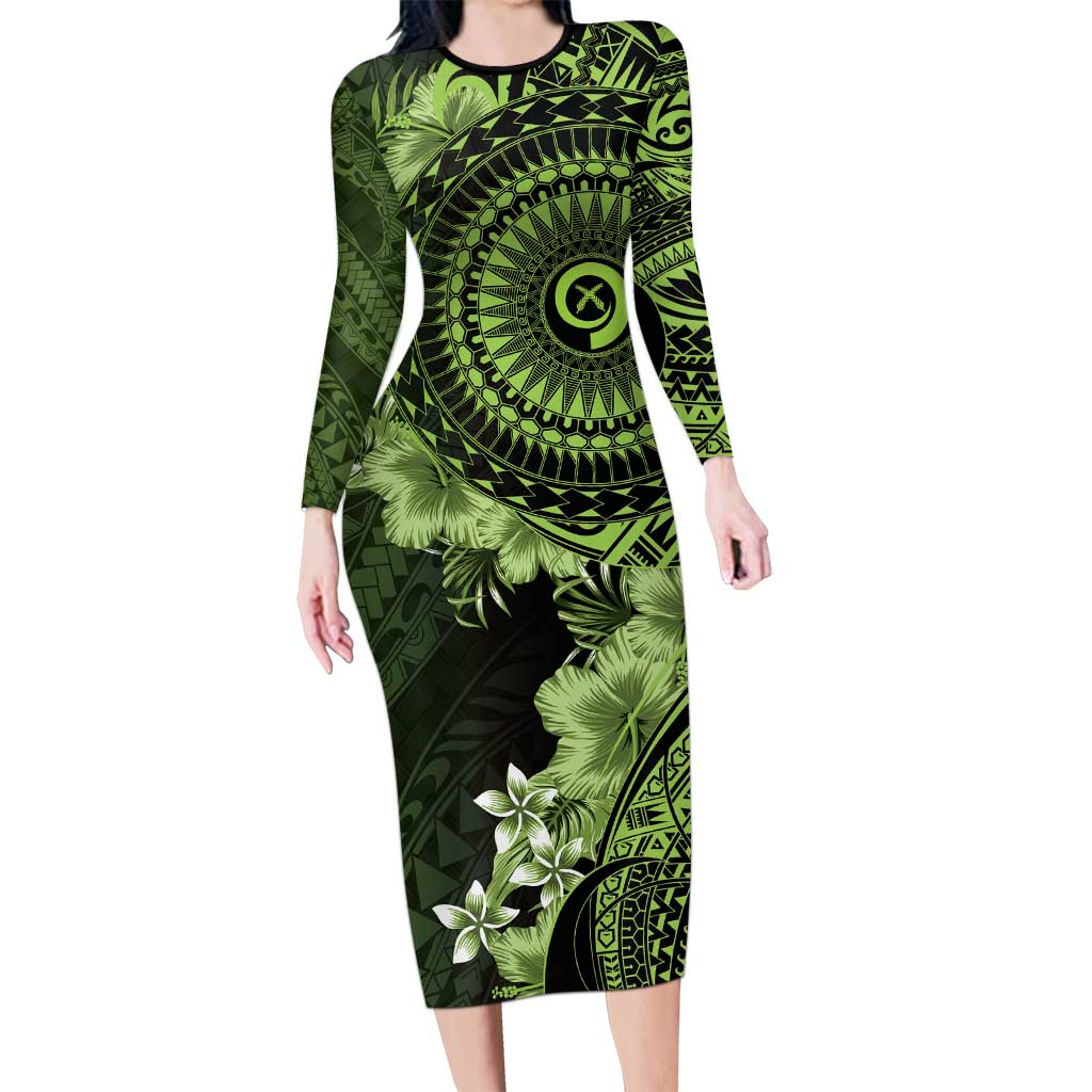 Vanuatu Family Matching Long Sleeve Bodycon Dress and Hawaiian Shirt Hibisus Polynesian Pattern Green LT14 Mom's Dress Green - Polynesian Pride
