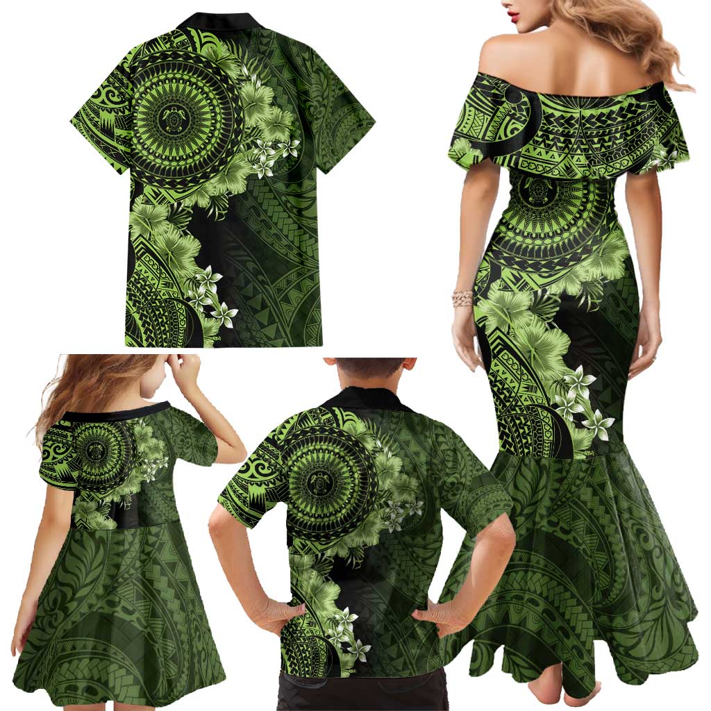 Vanuatu Family Matching Mermaid Dress and Hawaiian Shirt Hibisus Polynesian Pattern Green LT14 - Polynesian Pride