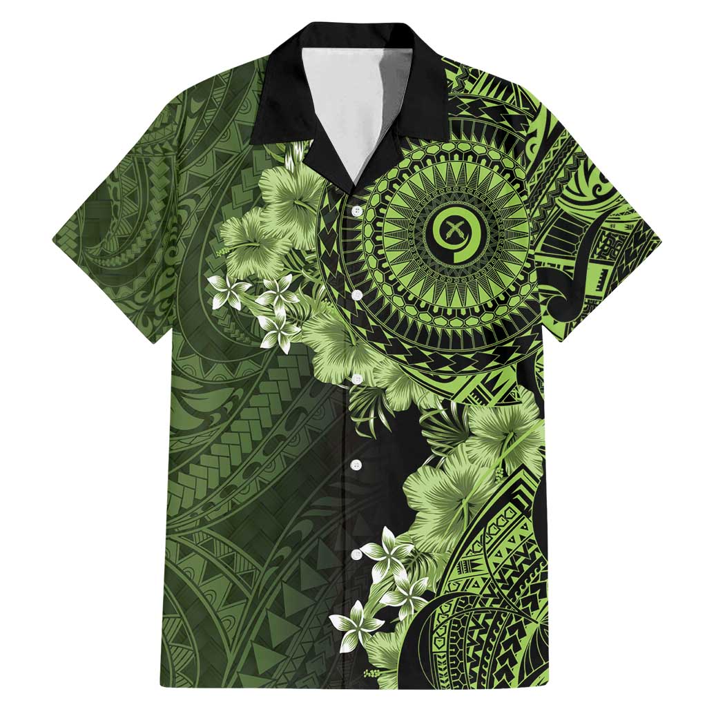Vanuatu Family Matching Mermaid Dress and Hawaiian Shirt Hibisus Polynesian Pattern Green LT14 Dad's Shirt - Short Sleeve Green - Polynesian Pride