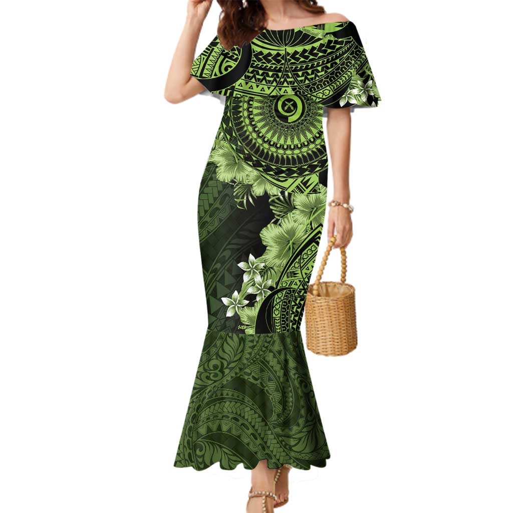 Vanuatu Family Matching Mermaid Dress and Hawaiian Shirt Hibisus Polynesian Pattern Green LT14 Mom's Dress Green - Polynesian Pride