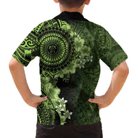 Vanuatu Family Matching Off The Shoulder Long Sleeve Dress and Hawaiian Shirt Hibisus Polynesian Pattern Green LT14 - Polynesian Pride