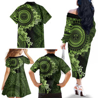 Vanuatu Family Matching Off The Shoulder Long Sleeve Dress and Hawaiian Shirt Hibisus Polynesian Pattern Green LT14 - Polynesian Pride