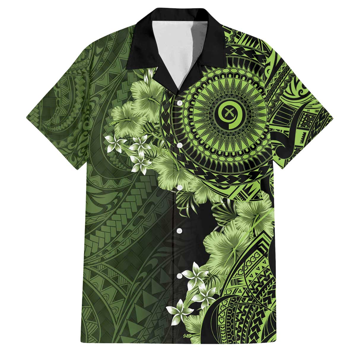 Vanuatu Family Matching Off The Shoulder Long Sleeve Dress and Hawaiian Shirt Hibisus Polynesian Pattern Green LT14 Dad's Shirt - Short Sleeve Green - Polynesian Pride