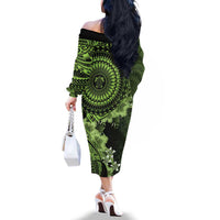 Vanuatu Family Matching Off The Shoulder Long Sleeve Dress and Hawaiian Shirt Hibisus Polynesian Pattern Green LT14 - Polynesian Pride