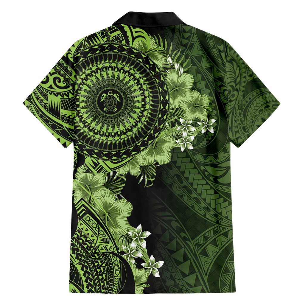 Vanuatu Family Matching Off Shoulder Maxi Dress and Hawaiian Shirt Hibisus Polynesian Pattern Green LT14 - Polynesian Pride