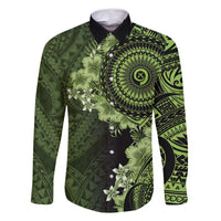 Vanuatu Family Matching Off Shoulder Maxi Dress and Hawaiian Shirt Hibisus Polynesian Pattern Green LT14 Dad's Shirt - Long Sleeve Green - Polynesian Pride