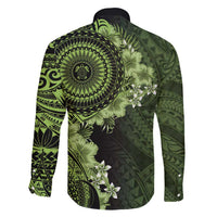 Vanuatu Family Matching Off Shoulder Maxi Dress and Hawaiian Shirt Hibisus Polynesian Pattern Green LT14 - Polynesian Pride