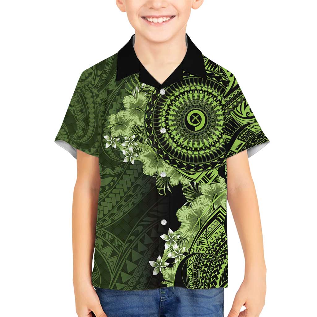 Vanuatu Family Matching Off Shoulder Maxi Dress and Hawaiian Shirt Hibisus Polynesian Pattern Green LT14 Son's Shirt Green - Polynesian Pride