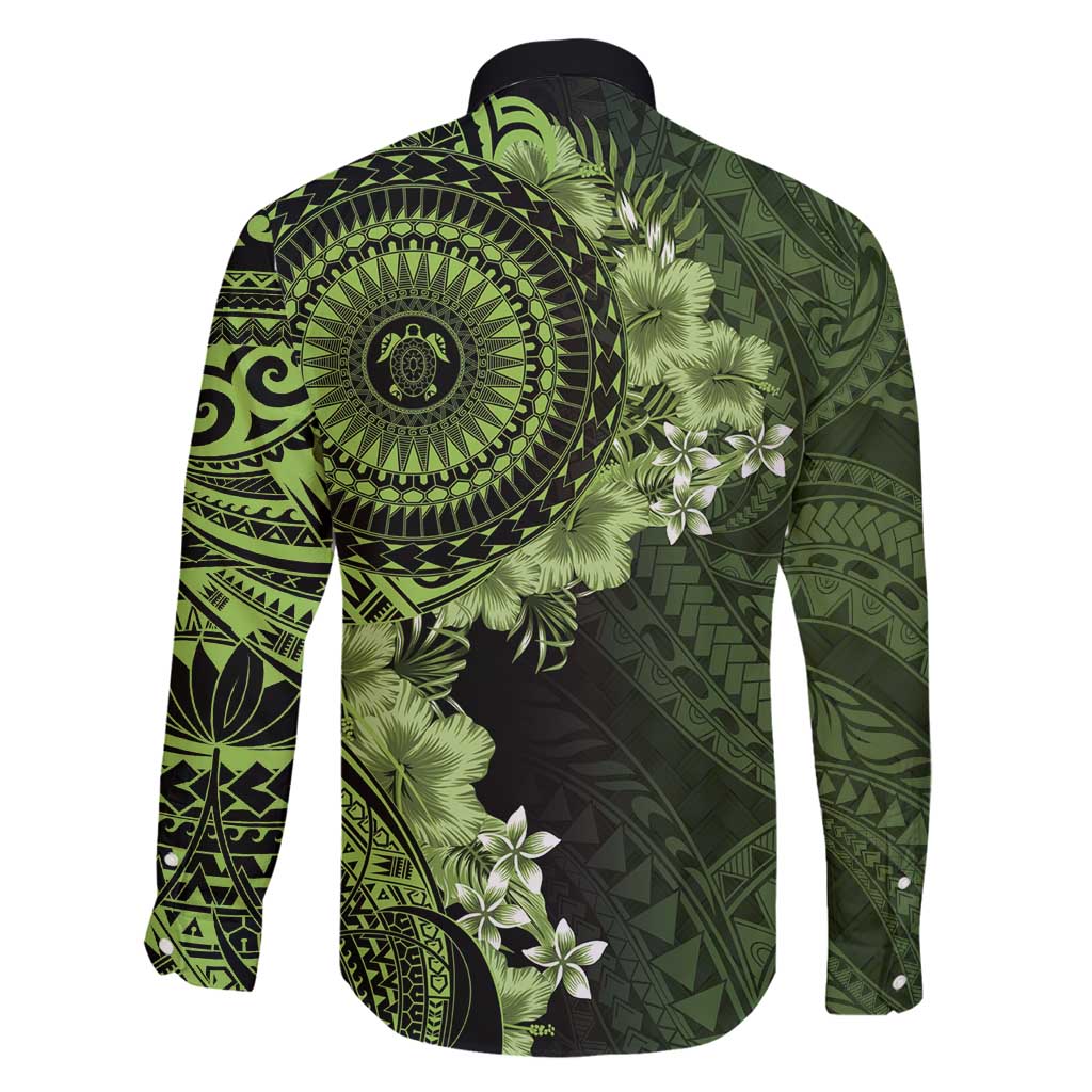Vanuatu Family Matching Off Shoulder Short Dress and Hawaiian Shirt Hibisus Polynesian Pattern Green LT14 - Polynesian Pride