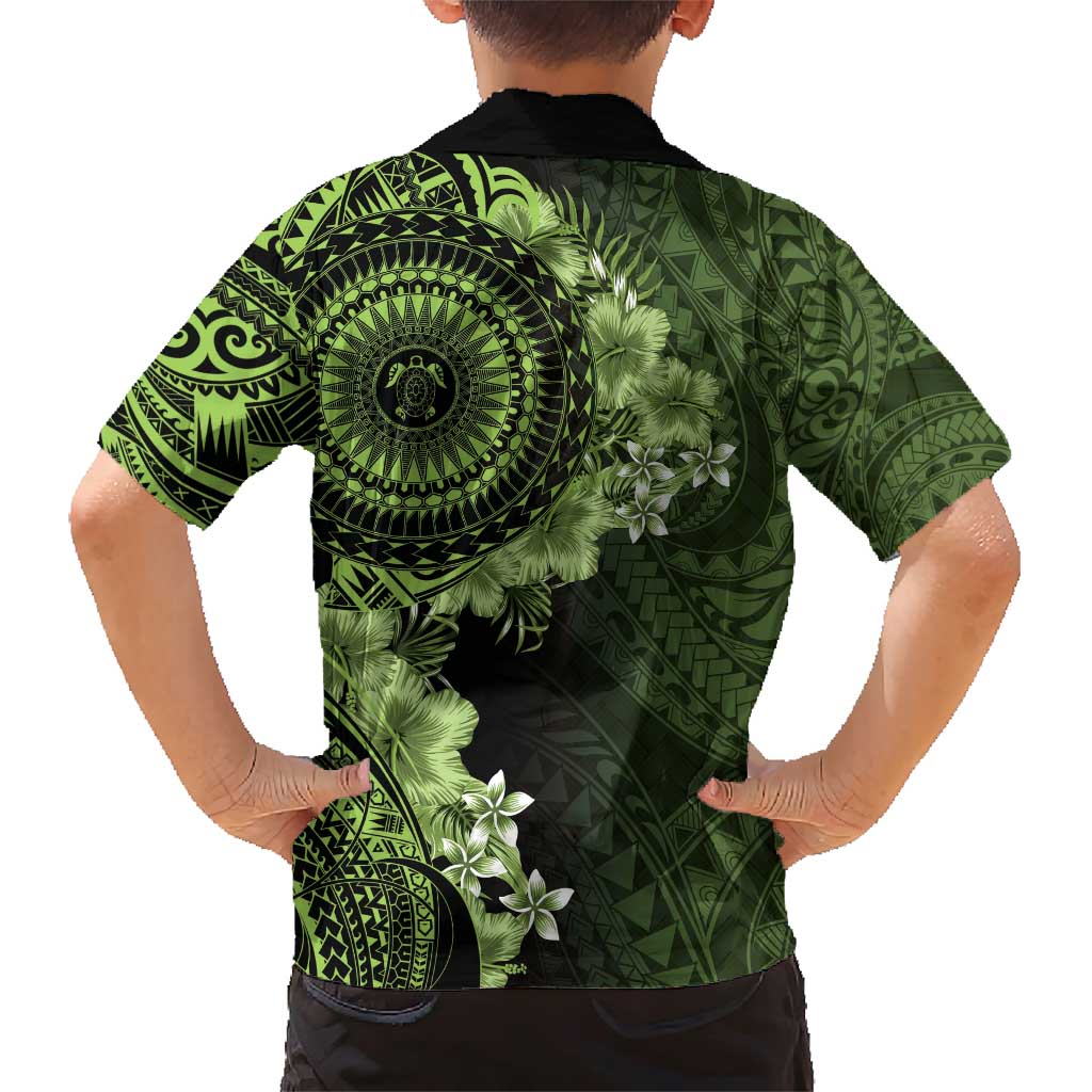 Vanuatu Family Matching Short Sleeve Bodycon Dress and Hawaiian Shirt Hibisus Polynesian Pattern Green LT14 - Polynesian Pride