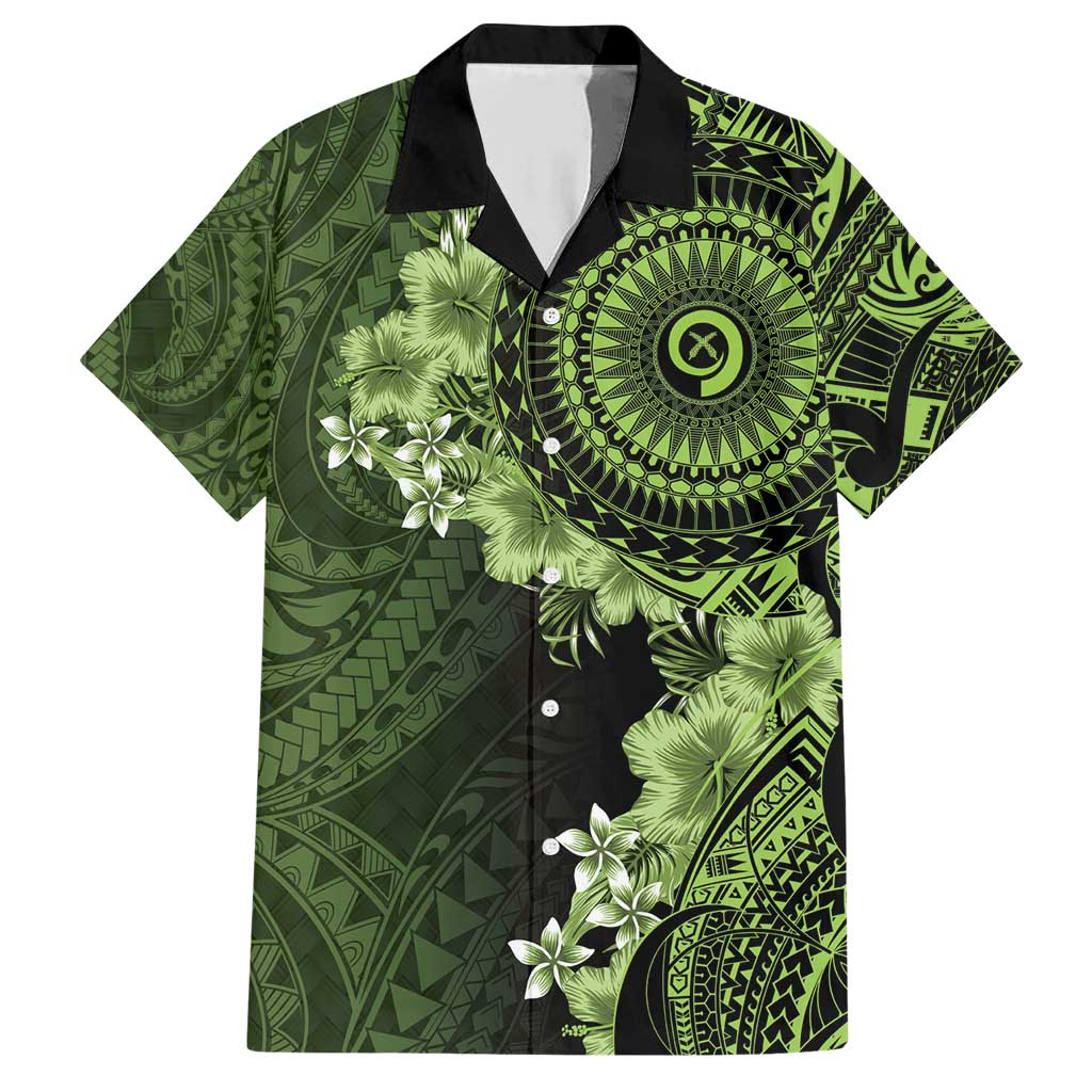 Vanuatu Family Matching Short Sleeve Bodycon Dress and Hawaiian Shirt Hibisus Polynesian Pattern Green LT14 Dad's Shirt - Short Sleeve Green - Polynesian Pride