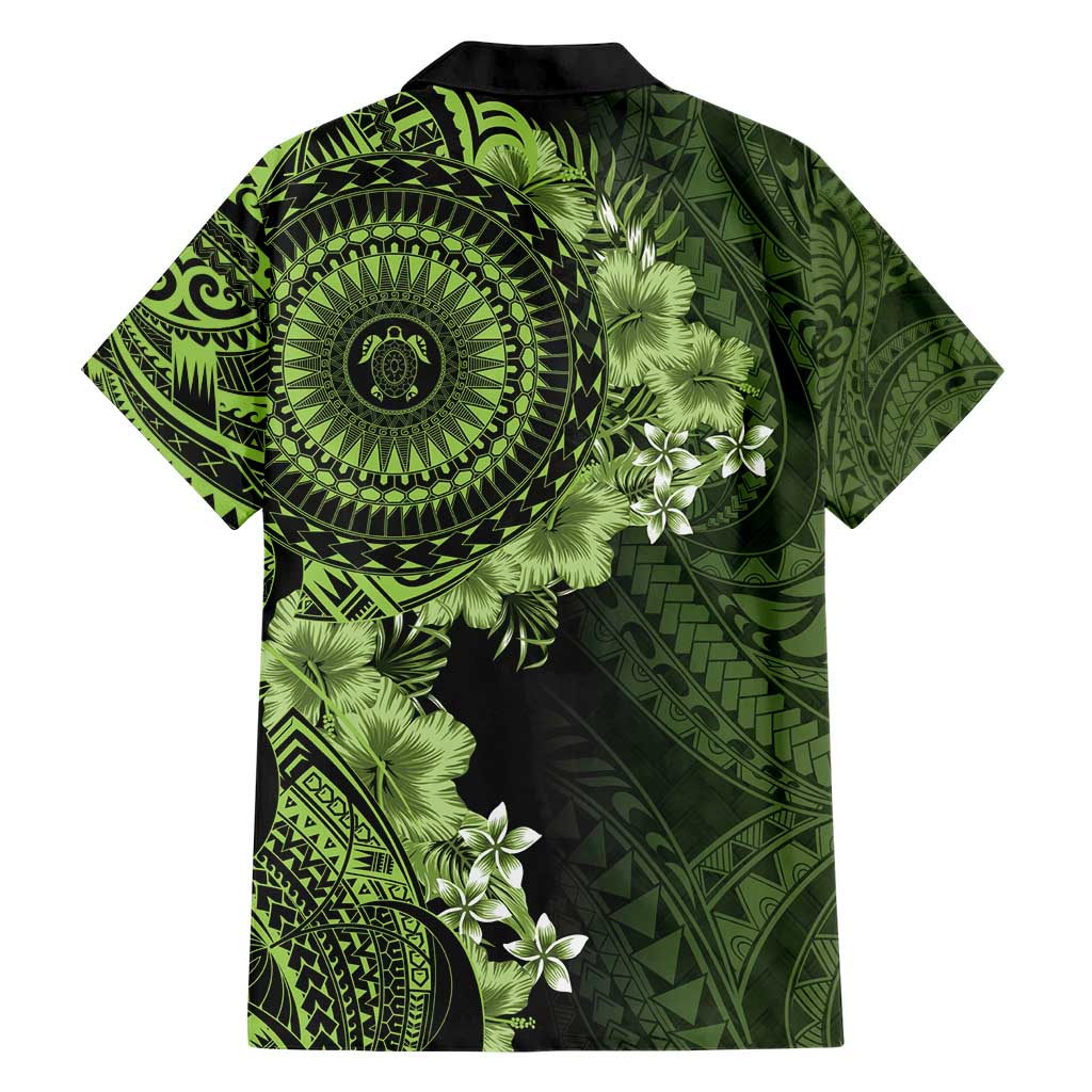 Vanuatu Family Matching Short Sleeve Bodycon Dress and Hawaiian Shirt Hibisus Polynesian Pattern Green LT14 - Polynesian Pride