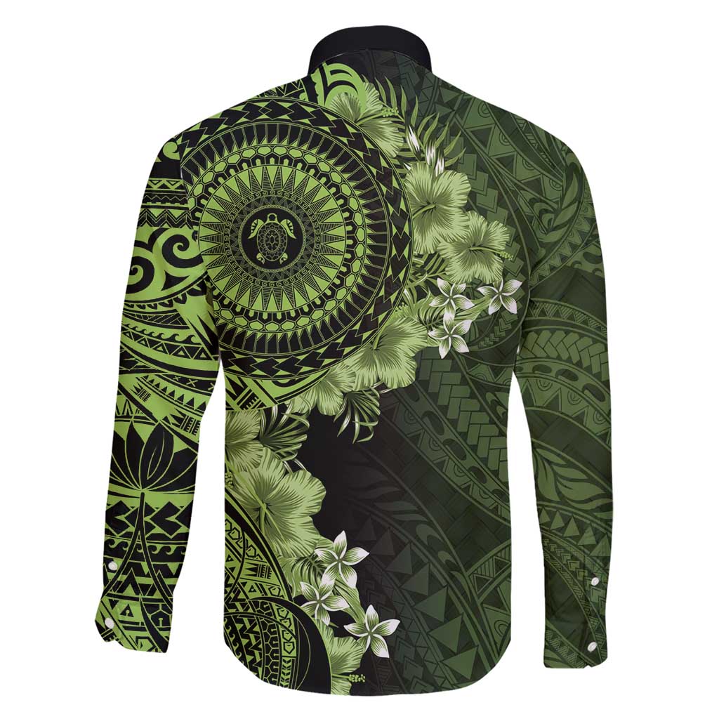 Vanuatu Family Matching Short Sleeve Bodycon Dress and Hawaiian Shirt Hibisus Polynesian Pattern Green LT14 - Polynesian Pride