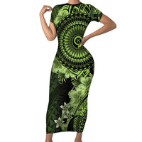 Vanuatu Family Matching Short Sleeve Bodycon Dress and Hawaiian Shirt Hibisus Polynesian Pattern Green LT14 Mom's Dress Green - Polynesian Pride